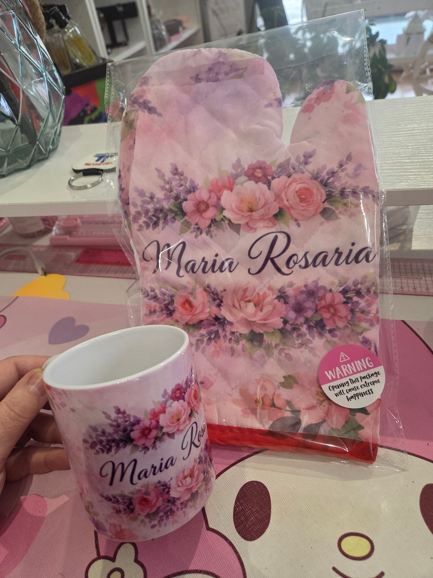 Guanto da cucina personalizzabile con nome e/o frase grafica originale