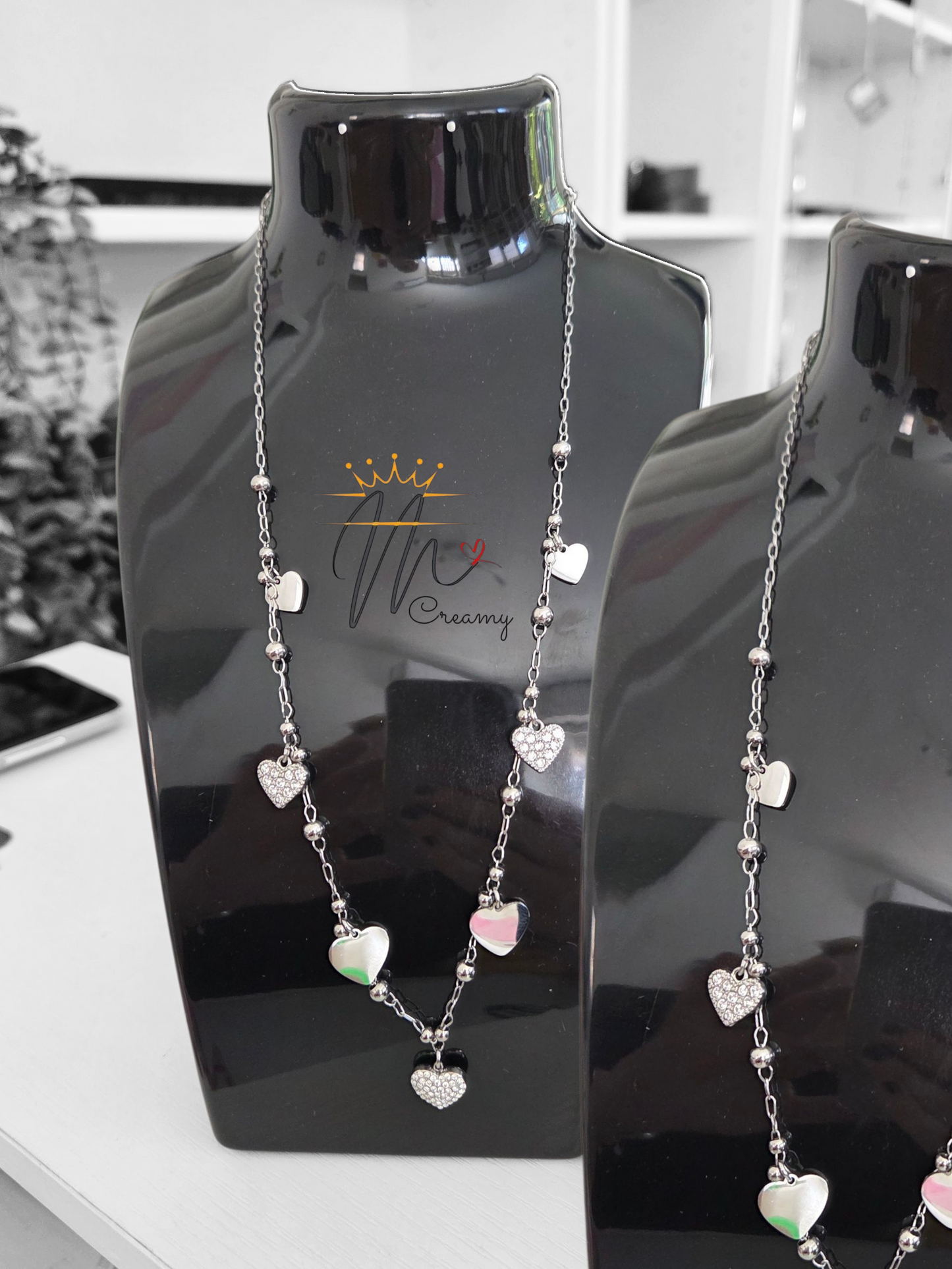 Collana Cuori Strass col Argento