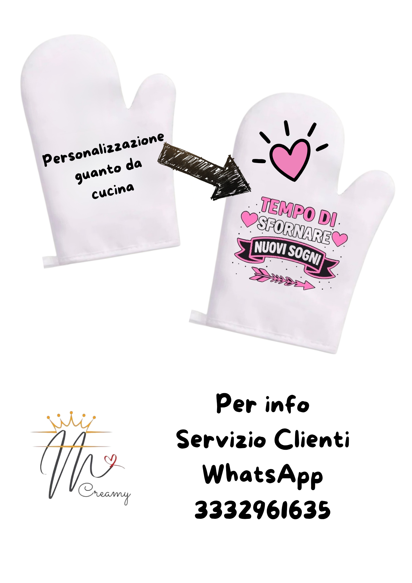 Guanto da cucina personalizzabile con nome e/o frase grafica originale