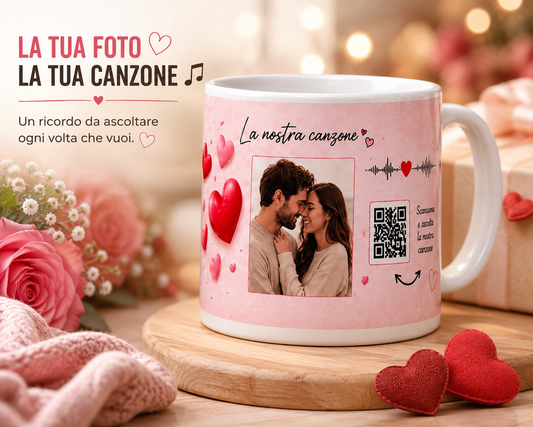 Tazza Musicale Personalizzata con QR Code – Foto e Canzone del Cuore