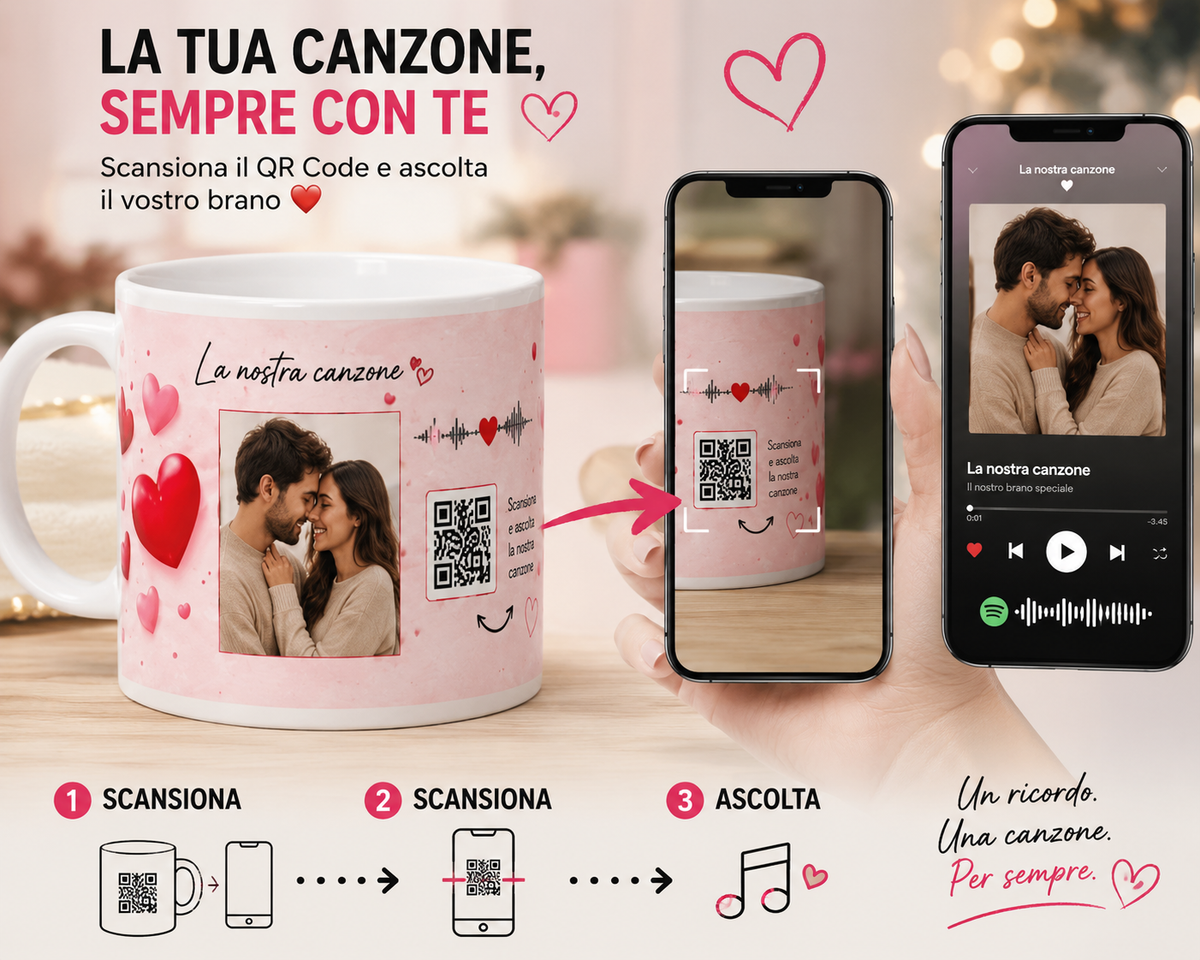 Tazza Musicale Personalizzata con QR Code – Foto e Canzone del Cuore